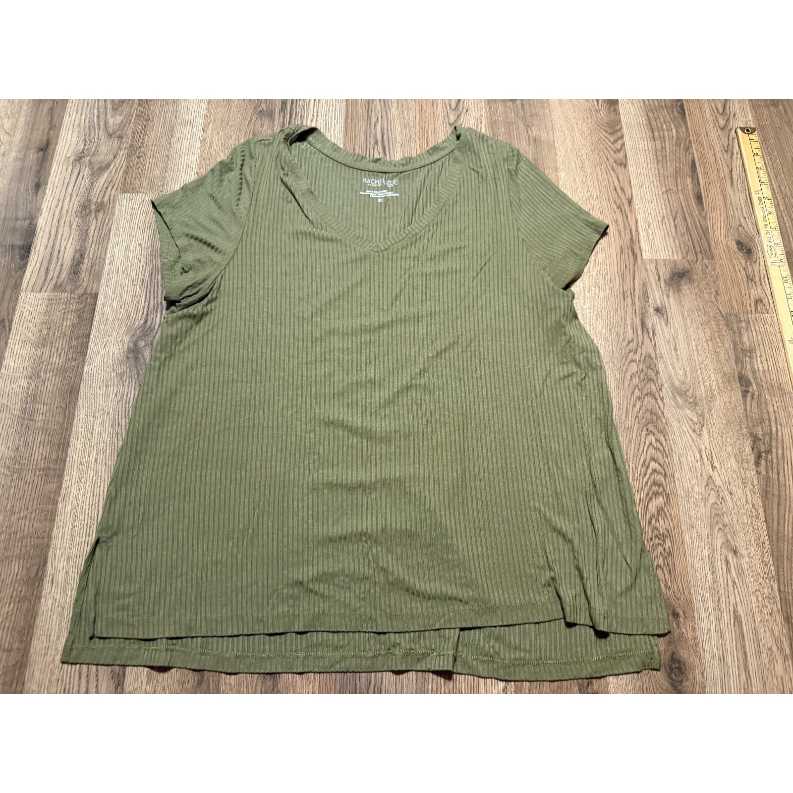 Rachel Zoe Shirt, Women's Plus Size 2x, Green, Short Sleeve, V-Neck, Ribbed